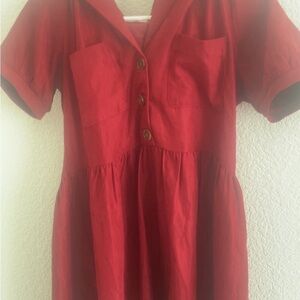 Mi ami Casual Red Dress with Buttons